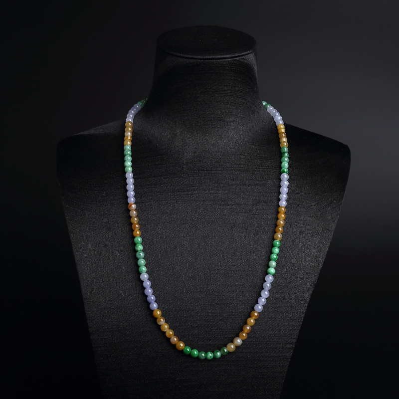 缅甸A货天然糯种福禄寿翡翠圆珠项链 - 红掌柜