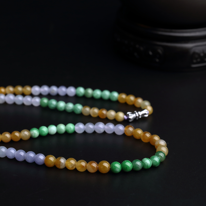 天然糯种福禄寿翡翠圆珠项链 - 红掌柜