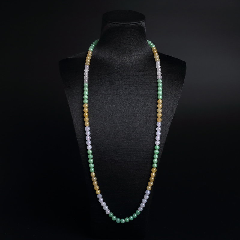 缅甸A货天然冰糯种福禄寿翡翠圆珠项链 - 红掌柜