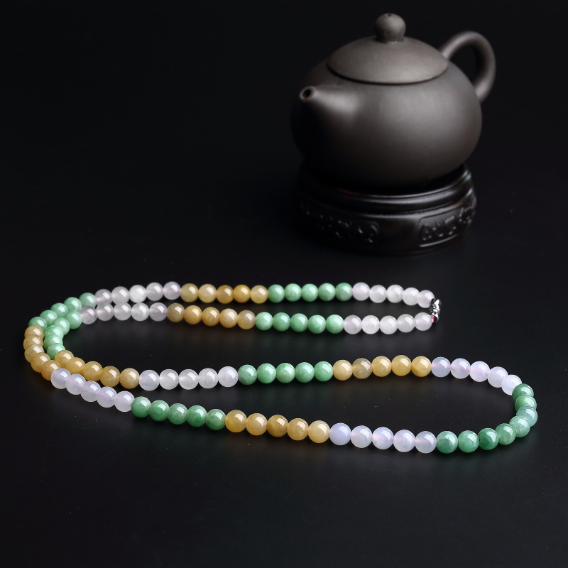 A货天然冰糯种福禄寿翡翠圆珠项链 - 红掌柜