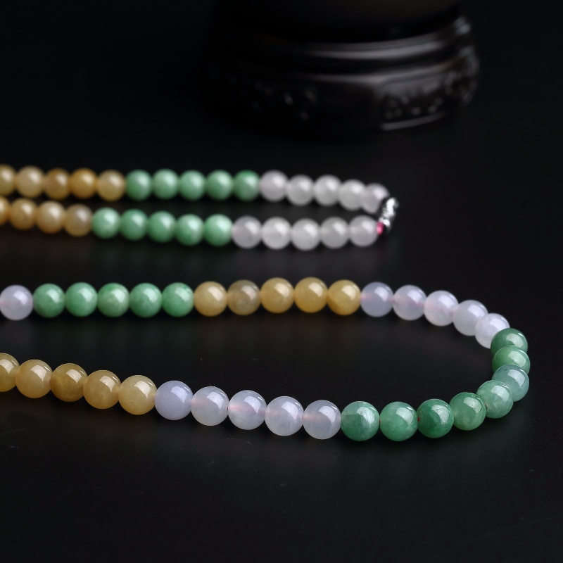 天然冰糯种福禄寿翡翠圆珠项链 - 红掌柜