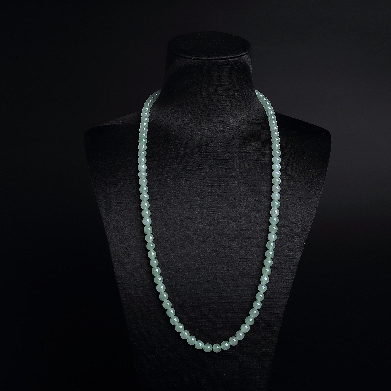 缅甸A货天然冰糯种浅绿翡翠圆珠项链 - 红掌柜