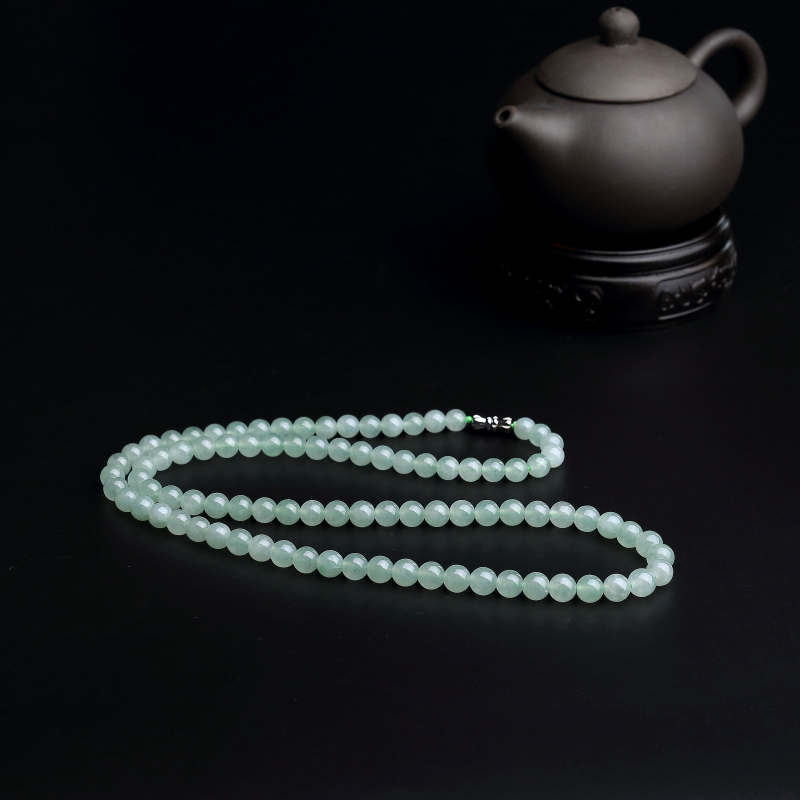 A货天然冰糯种浅绿翡翠圆珠项链 - 红掌柜