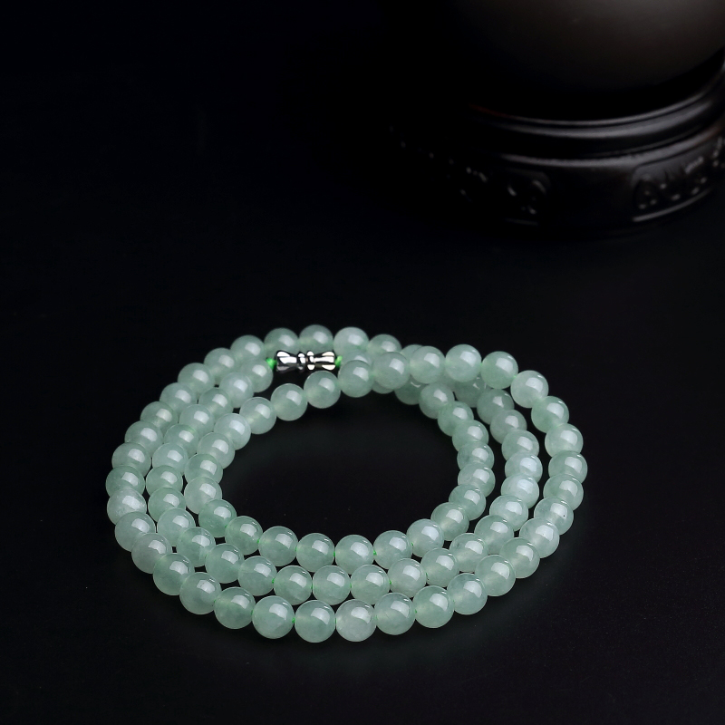冰糯种浅绿翡翠圆珠项链 - 红掌柜