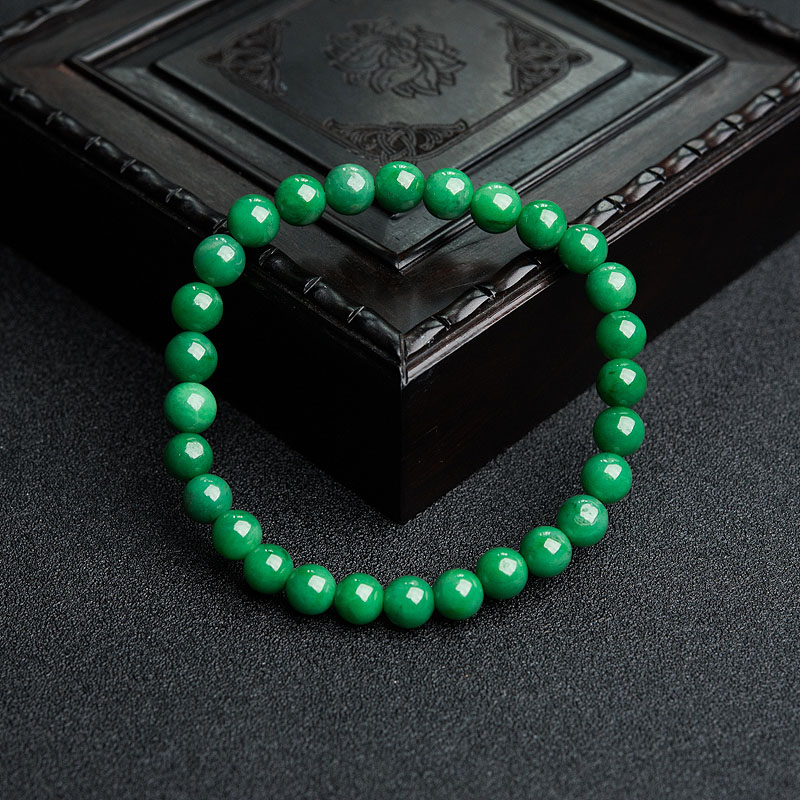 7mm缅甸天然糯种翠色翡翠手串-红掌柜