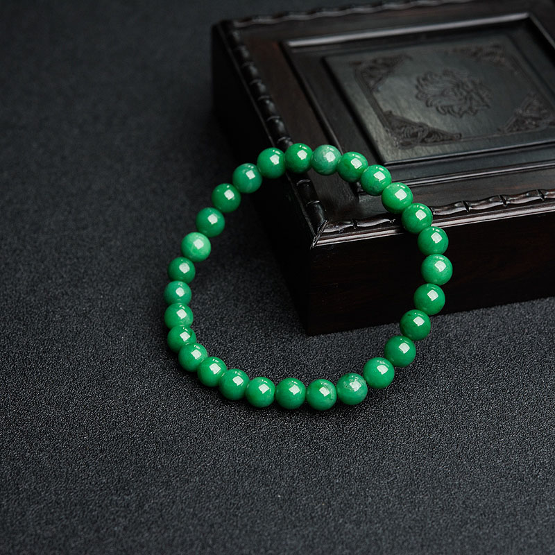7mm天然糯种翠色翡翠手串-红掌柜