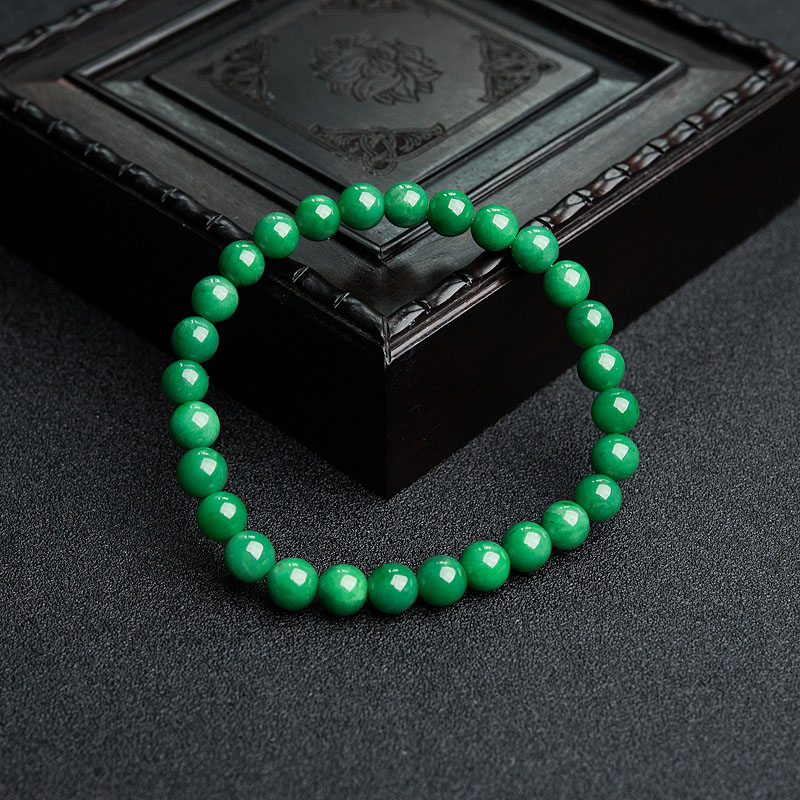 7mm缅甸糯种翠色翡翠手串-红掌柜