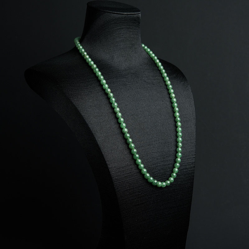 6mm缅甸糯种暗绿翡翠项链-红掌柜