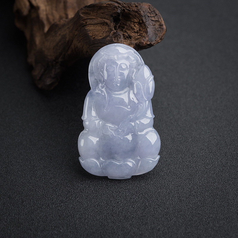 缅甸天然糯种浅紫色翡翠观音吊坠-红掌柜