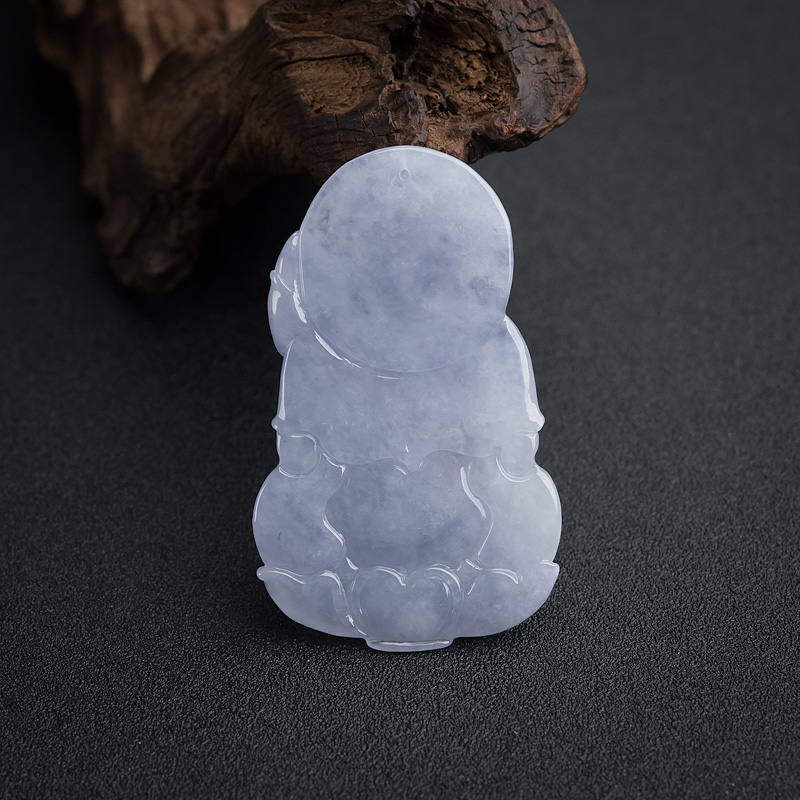 缅甸天然浅紫色翡翠观音吊坠-红掌柜