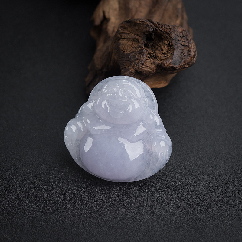 缅甸糯种浅紫色翡翠弥勒佛吊坠-红掌柜