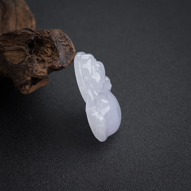 缅甸天然糯种翡翠弥勒佛吊坠-红掌柜