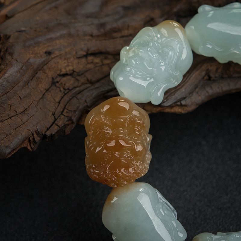 缅甸天然糯种俏色翡翠单圈手串-红掌柜