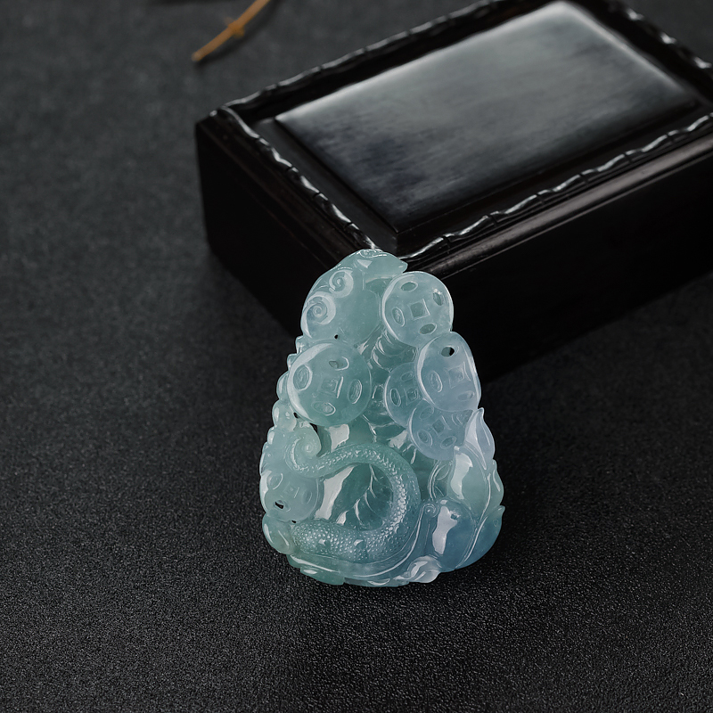 缅甸天然春带彩翡翠貔貅吊坠-红掌柜