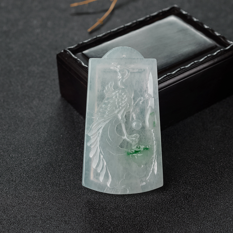 缅甸天然糯冰种飘翠翡翠凤凰吊坠-红掌柜