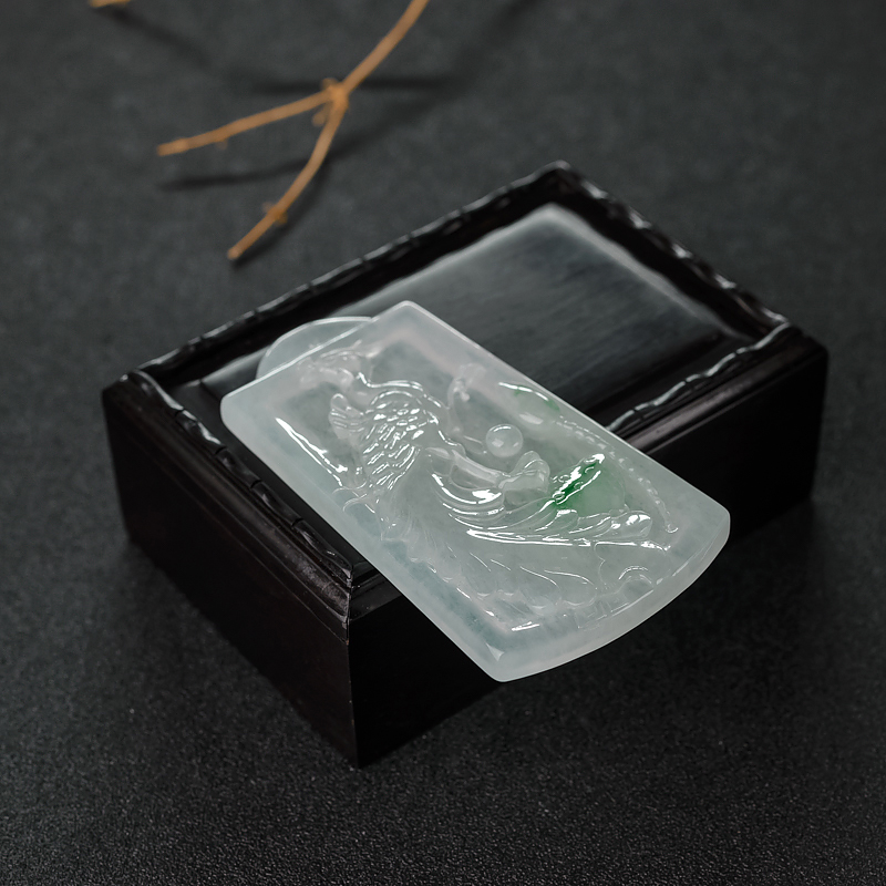 缅甸天然糯冰种翡翠凤凰吊坠-红掌柜