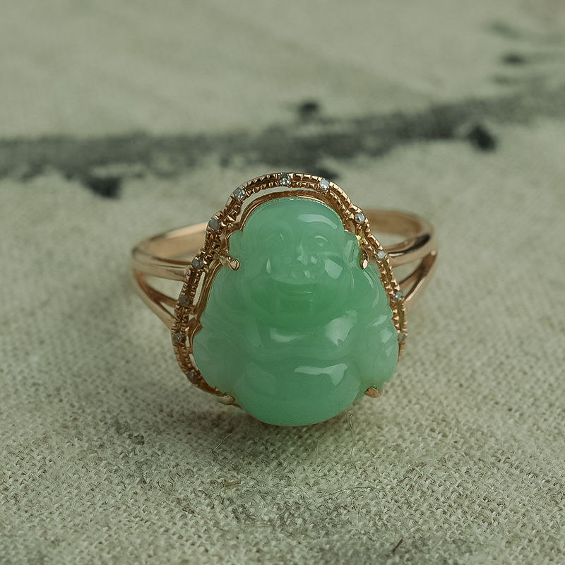 18K金翡翠佛戒指-红掌柜珠宝