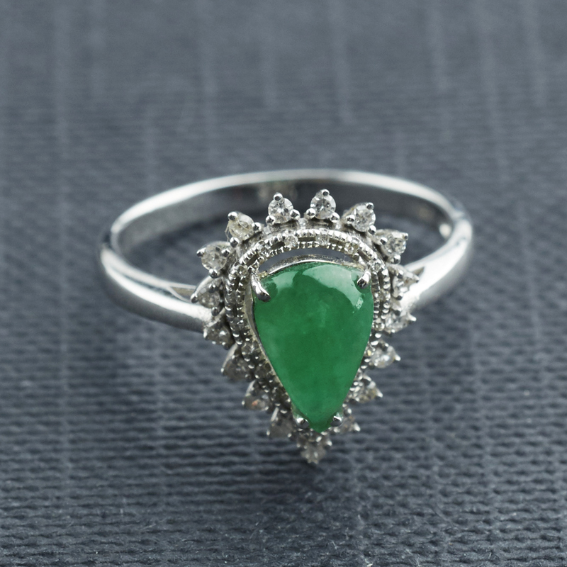 糯种阳绿翡翠戒指-红掌柜珠宝