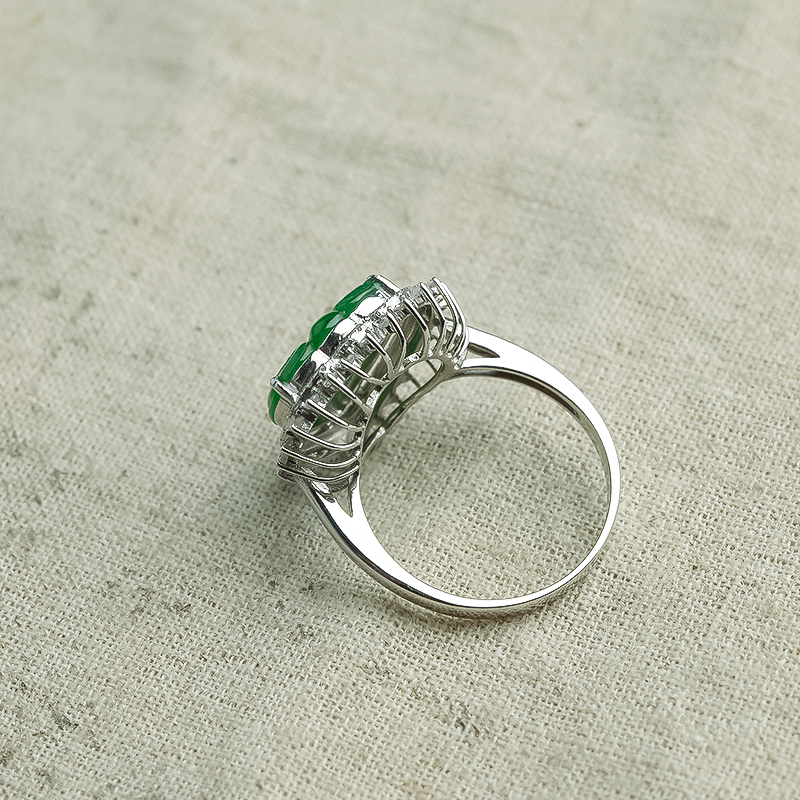 糯种菠菜绿翡翠戒指-红掌柜珠宝
