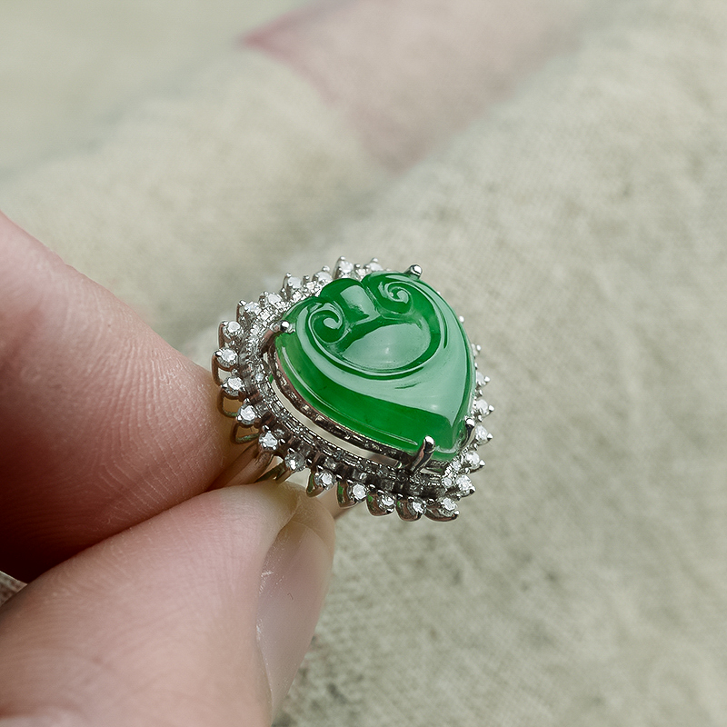 缅甸糯种翡翠如意戒指-红掌柜珠宝