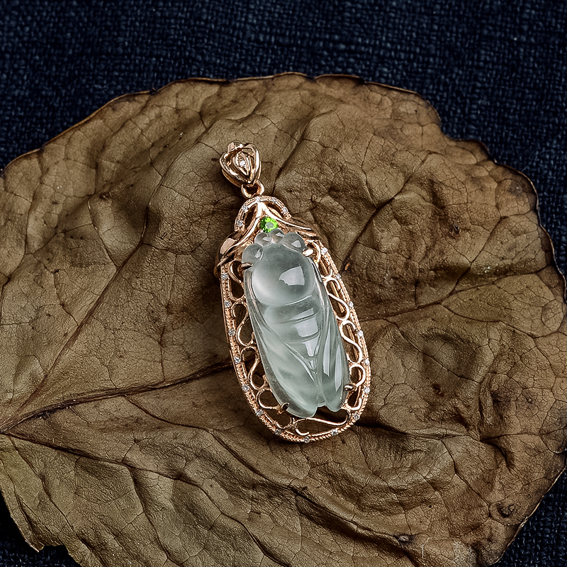 镶嵌翡翠高冰吊坠-红掌柜珠宝