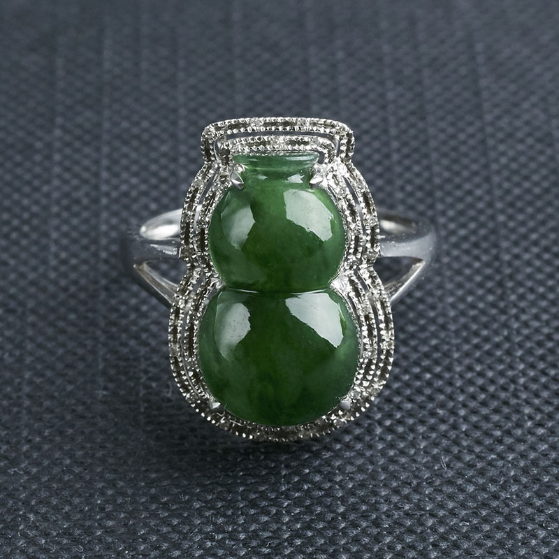 18K金镶钻浓绿翡翠葫芦戒指-红掌柜珠宝