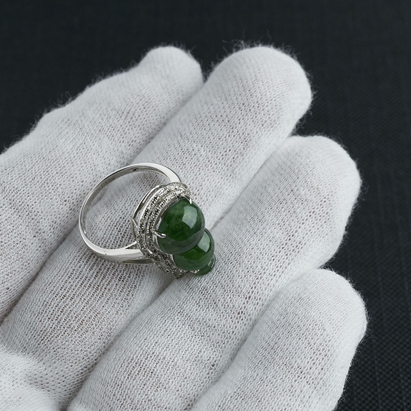 缅甸浓绿翡翠葫芦戒指-红掌柜珠宝