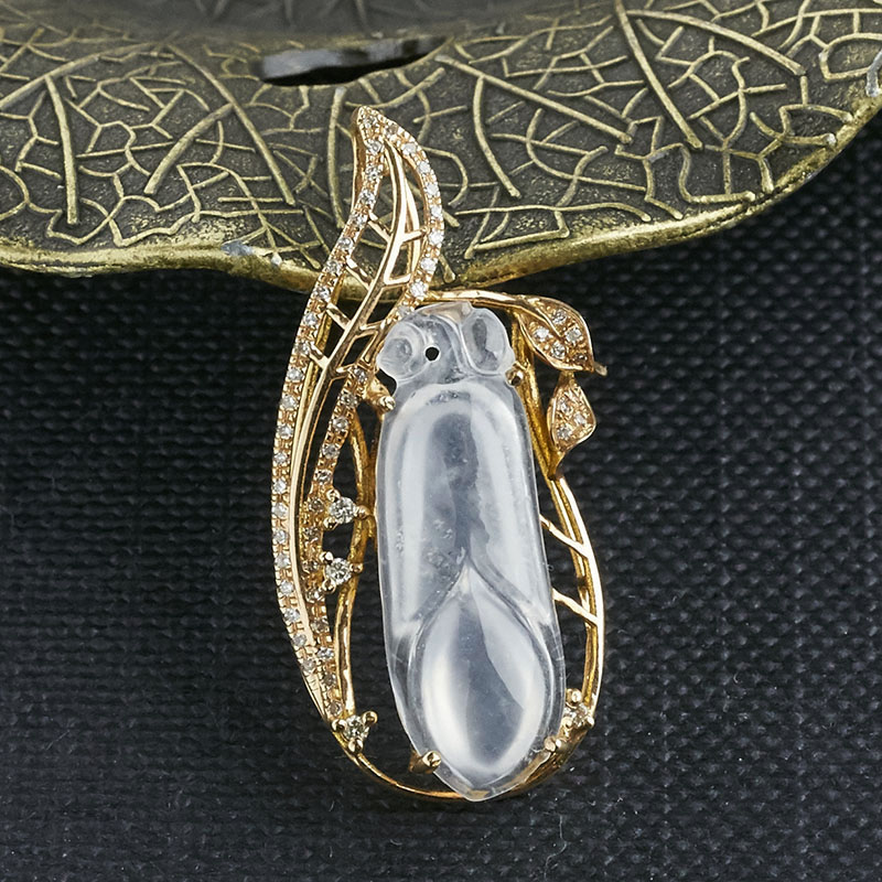 18K金镶冰种翡翠吊坠-红掌柜珠宝