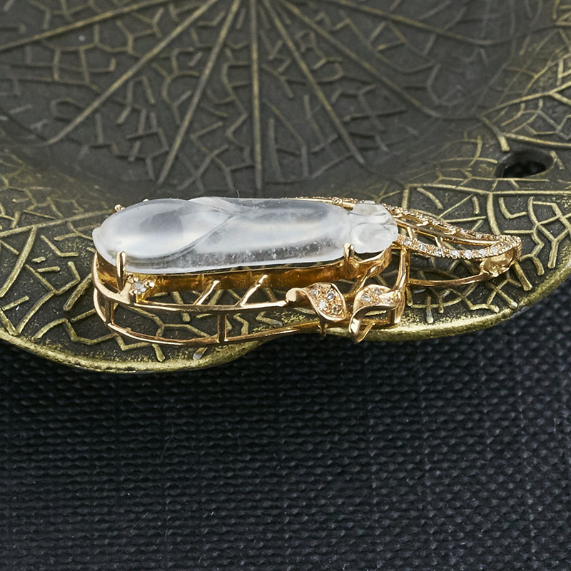 冰种翡翠镶嵌吊坠-红掌柜珠宝