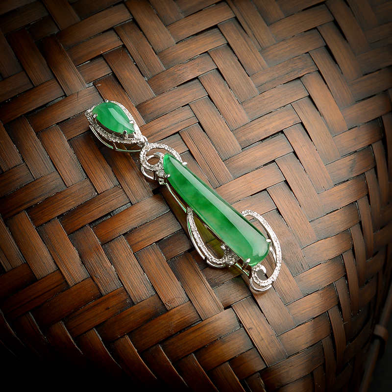 18K金冰种翡翠随形吊坠-红掌柜珠宝