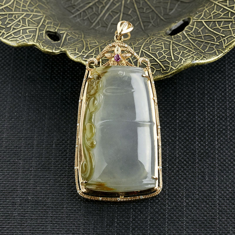 18K金黄翡糯冰吊坠-红掌柜珠宝