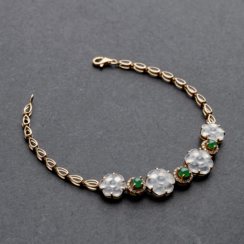 冰种翡翠花手链-红掌柜珠宝