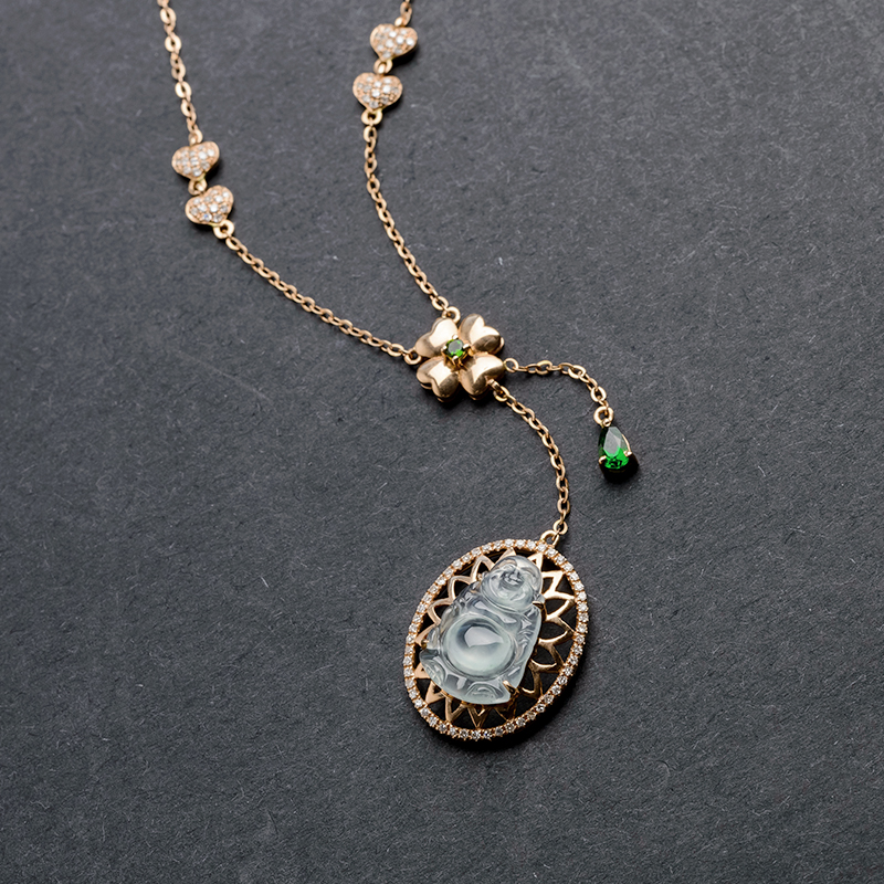 飘淡花翡翠站佛套链-红掌柜珠宝