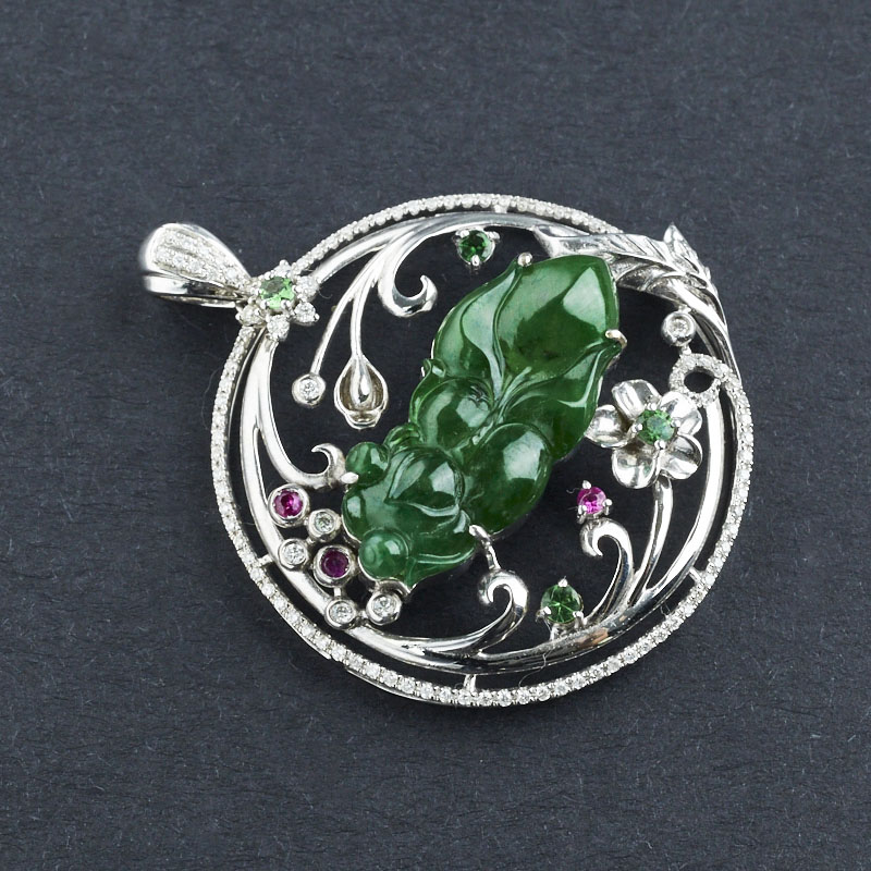 糯冰种浓绿翡翠金鱼吊坠-红掌柜珠宝