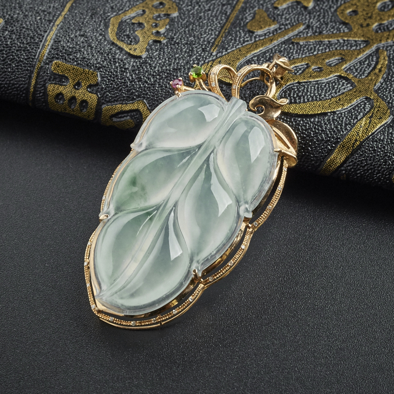 冰糯种飘花翡翠叶子吊坠 - 红掌柜珠宝