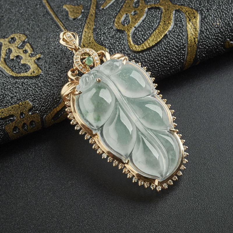 冰糯种飘花树叶吊坠 - 红掌柜珠宝