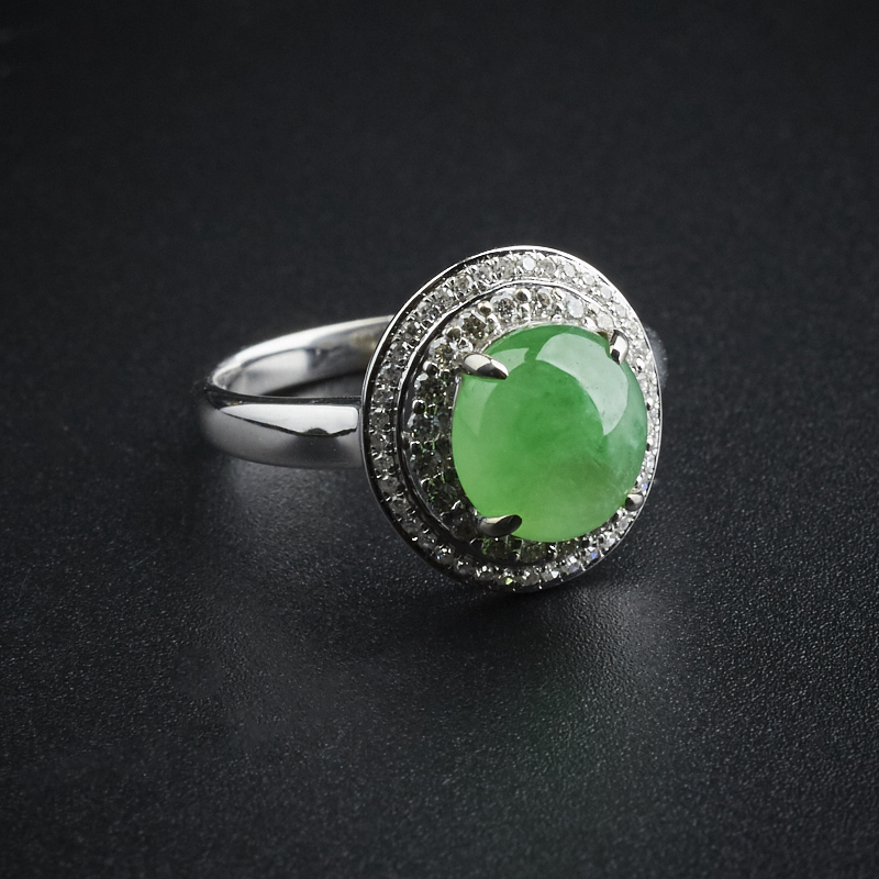 18K金镶钻冰糯种翡翠苹果绿戒指 - 红掌柜珠宝