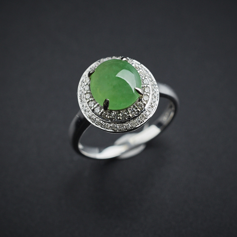 18K金镶钻冰糯种翡翠苹果绿戒指 - 红掌柜珠宝