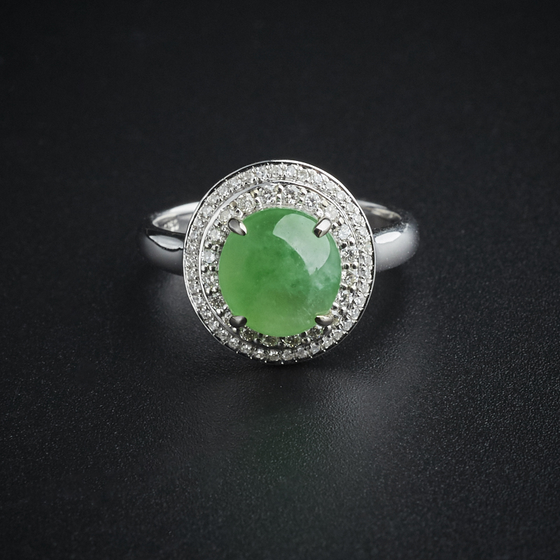 18K金镶钻冰糯种翡翠苹果绿戒指 - 红掌柜珠宝