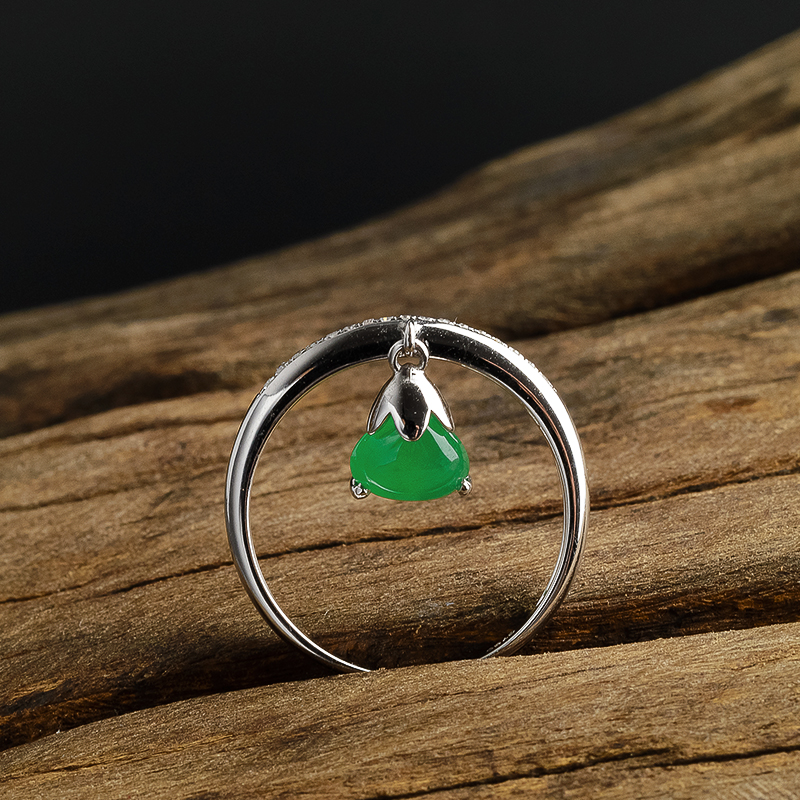 18K金镶钻冰糯种翡翠阳绿戒指 - 红掌柜珠宝