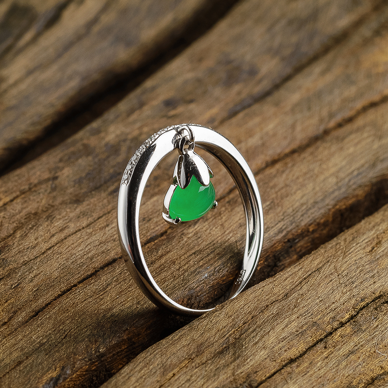 18K金镶钻冰糯种翡翠阳绿戒指 - 红掌柜珠宝