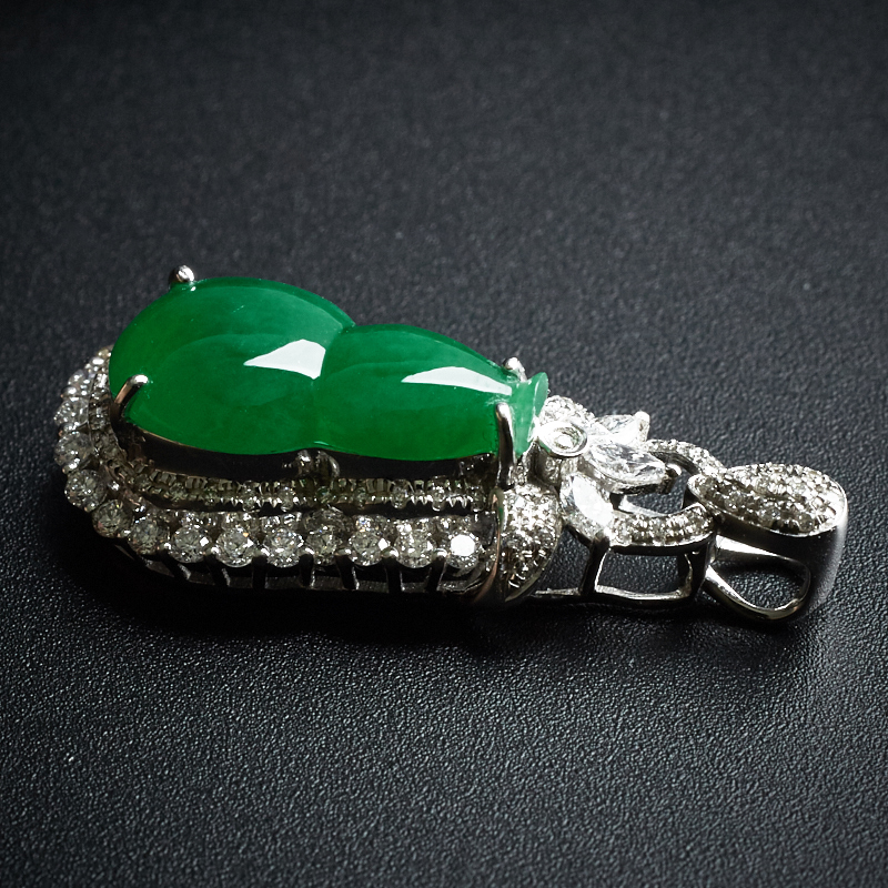 18K金镶糯种翠色葫芦吊坠-红掌柜珠宝