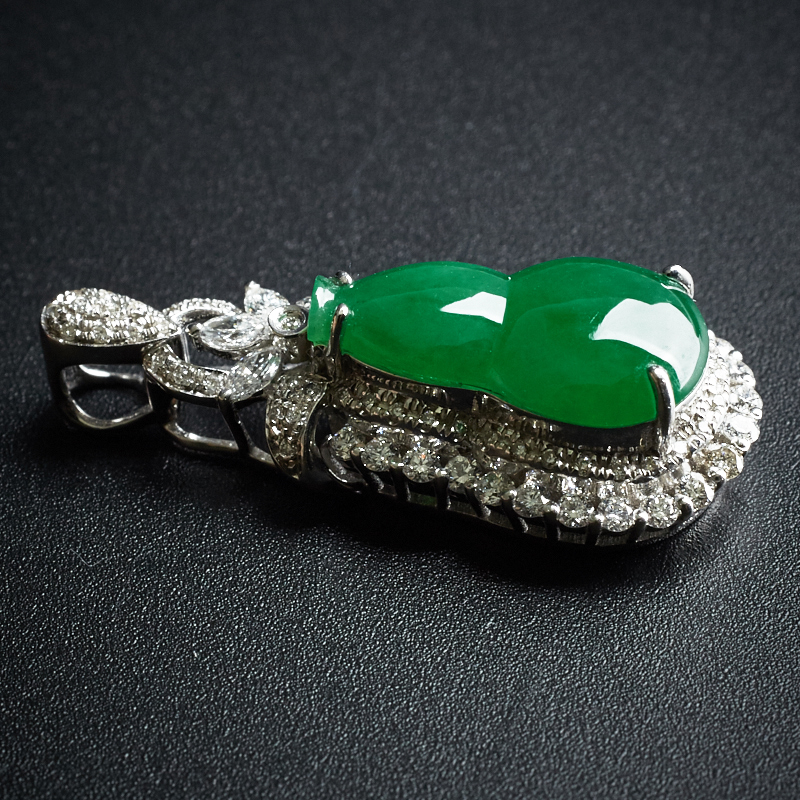 18K金镶糯种翠色翡翠葫芦-红掌柜珠宝