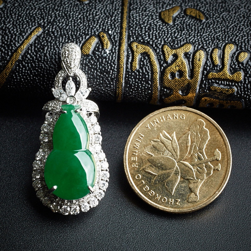 18K金镶糯种葫芦吊坠-红掌柜珠宝