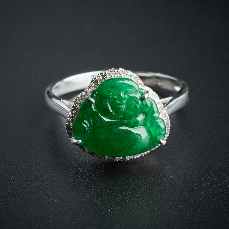 18K金镶钻翡翠戒指-红掌柜珠宝