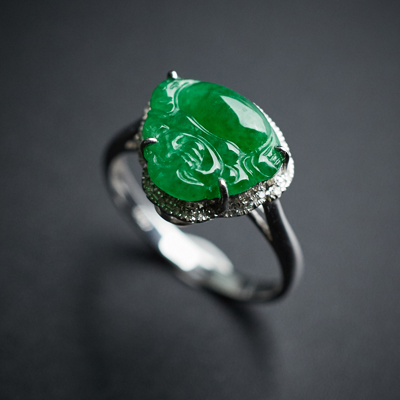 糯种浓绿翡翠戒指-红掌柜珠宝