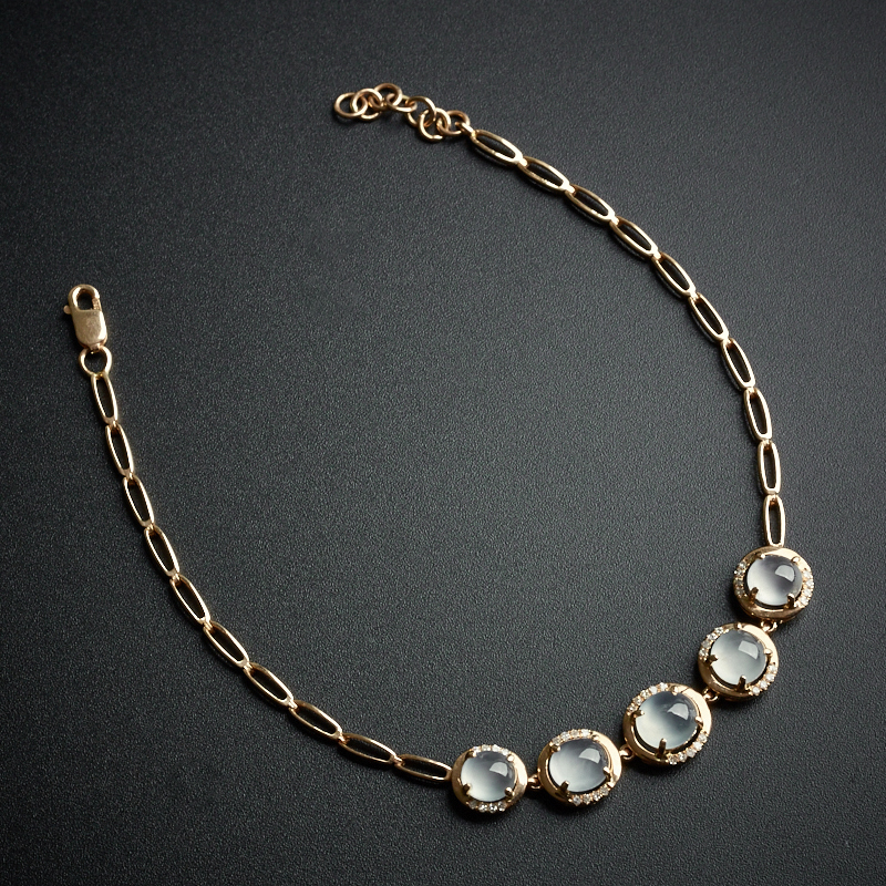 18K金镶钻翡翠手链-红掌柜珠宝