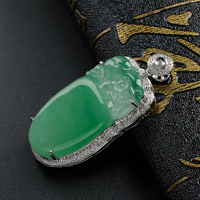 18K糯冰种阳绿翡翠福瓜吊坠 - 红掌柜