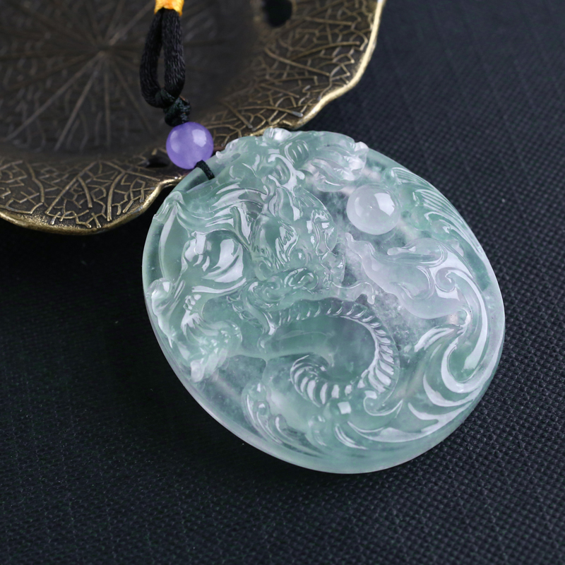冰种翡翠龙牌吊坠 - 红掌柜珠宝
