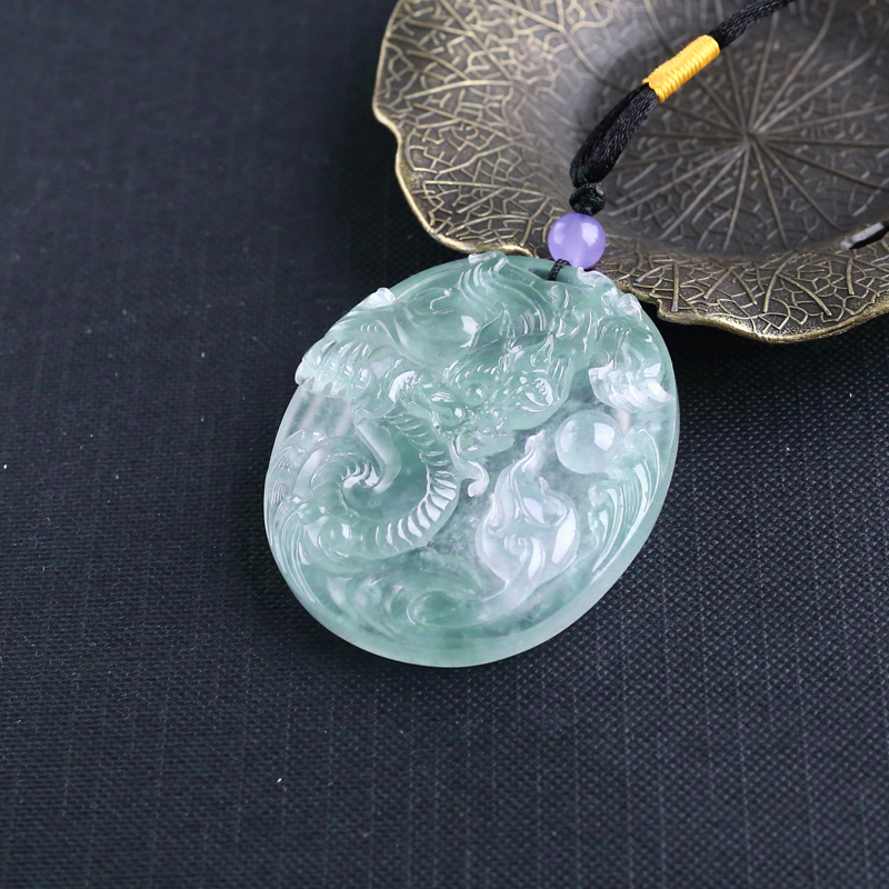 冰种翡翠龙牌吊坠 - 红掌柜珠宝